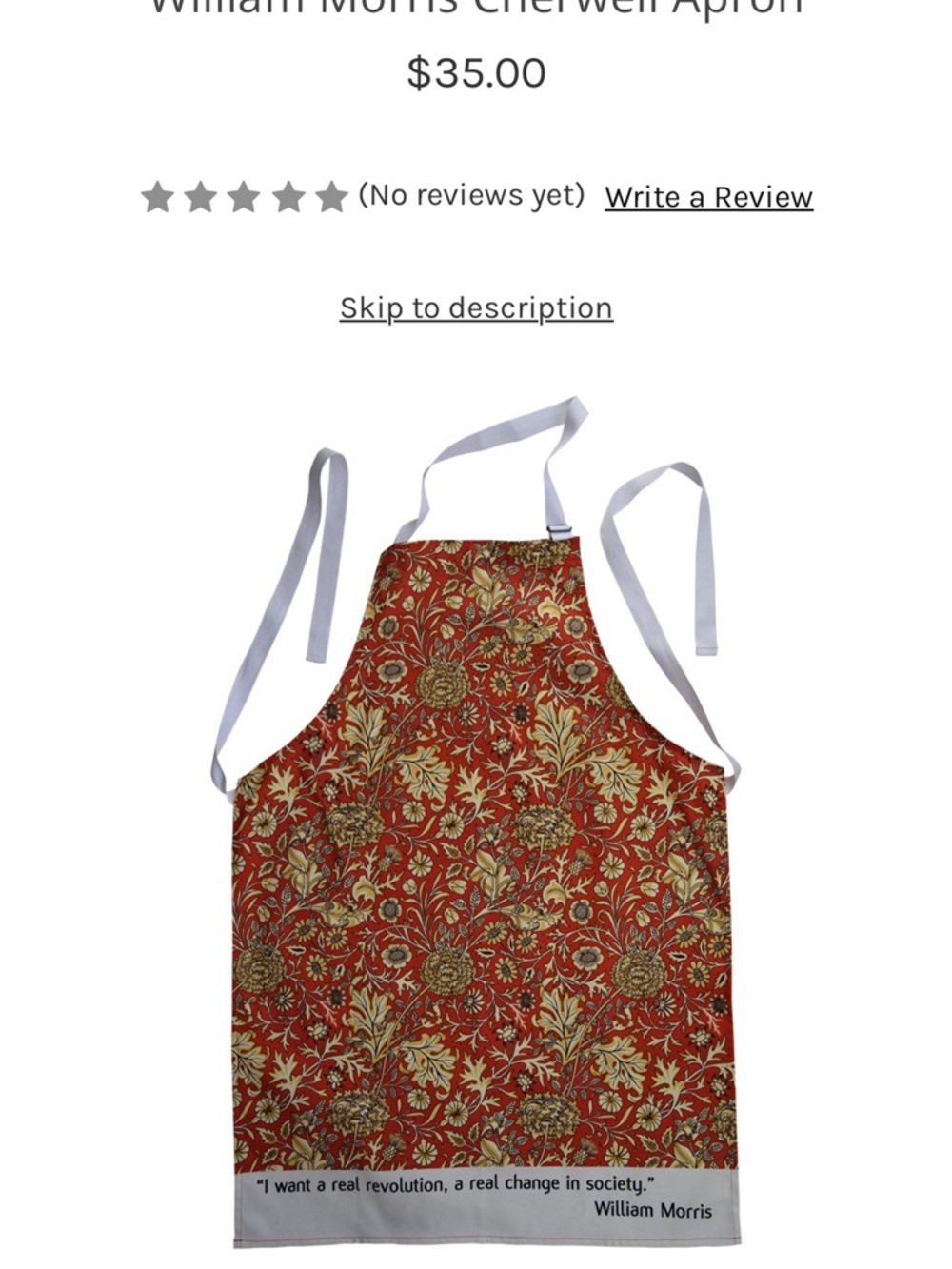 Apron, William Morris. Made in UK. - Picture 3 of 3